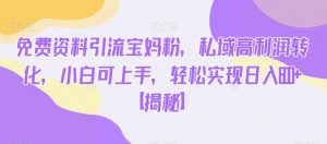 免费资料引流宝妈粉，私域高利润转化，小白可上手，轻松实现日入600+【揭秘】-第一资源库