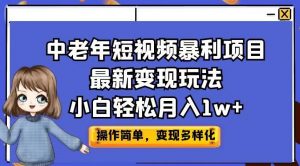 中老年短视频暴利项目最新变现玩法，小白轻松月入1w+【揭秘】-第一资源库