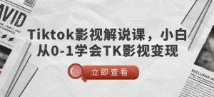 TikTok影视解说课，小白从0-1学会TK影视变现-第一资源库
