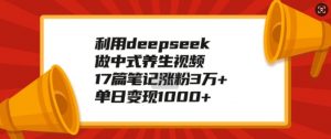 利用deepseek做中式养生视频，17篇笔记涨粉3万+，单日变现1k-第一资源库